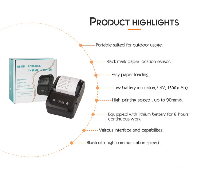 2 inch Mini Thermal Receipt Printer highlight